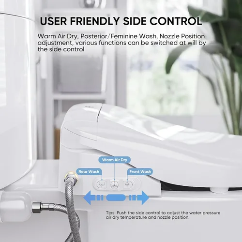 Miniatura 3 de LEIVI Asiento de inodoro eléctrico con control remoto inalámbrico y panel lateral, múltiples modos de pulverización, asiento con calefacción