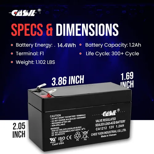 Miniatura 4 de Casil Batería de repuesto de 12V 1.2Ah compatible con el sistema de seguridad ADI/Ademco 484, luz de emergencia Technacell TC1212