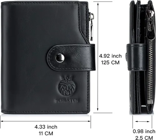 Miniatura 60 de LUKZIJAES Billetera de cuero genuino para hombre, con bloqueo RFID, delgada, plegable, bolsillo frontal, #3-Café, Vintage
