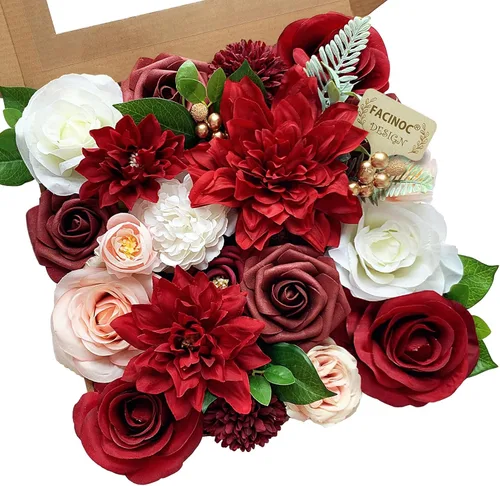 Miniatura 21 de FACINOC Rosas Flores Artificiales Ramo Combo Caja Set para Bricolaje Centros de Mesa de Boda para Mesa Nupcial Baby Shower Fiesta Decoraciones