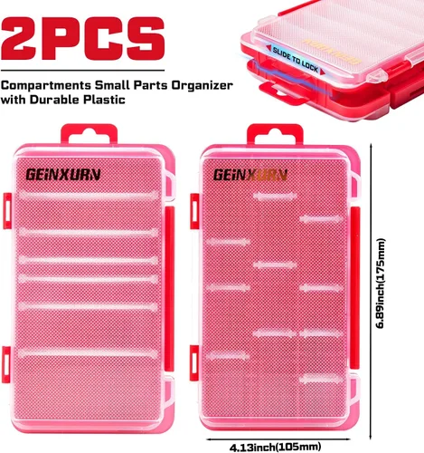 Miniatura 2 de Geinxurn Organizador pequeño de piezas de almacenamiento plano, 2 piezas, caja de herramientas de plástico transparente portátil rojo
