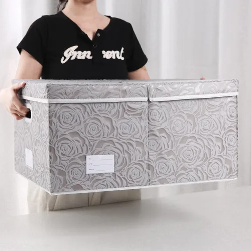 Miniatura 6 de PRANDOM Cajas de almacenamiento plegables jumbo con tapas, cubos de almacenamiento decorativos de tela, cestas organizadoras con asas de cubierta