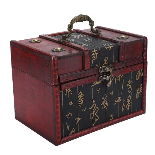 Miniatura 6 de Cofre del tesoro de madera caja de almacenamiento del pecho diseño antiguo pequeño tesoro caja de joyería organizador de joyería 02
