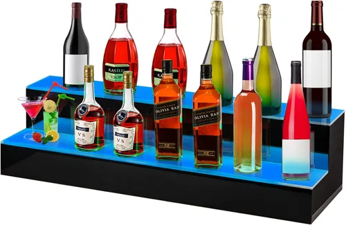 Miniatura 11 de VEVOR Pantalla de botella de licor con iluminación LED, 2 niveles de 30 pulgadas, compatible con USB, estante iluminado de bar para el hogar