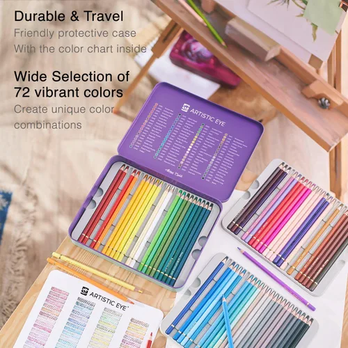 Miniatura 4 de ARTISTIC EYE - Lápices de colores de alta calidad, juego de 72, minas de núcleo suave de 0.150 in, colores ricos y vibrantes, mezclables, perfectos