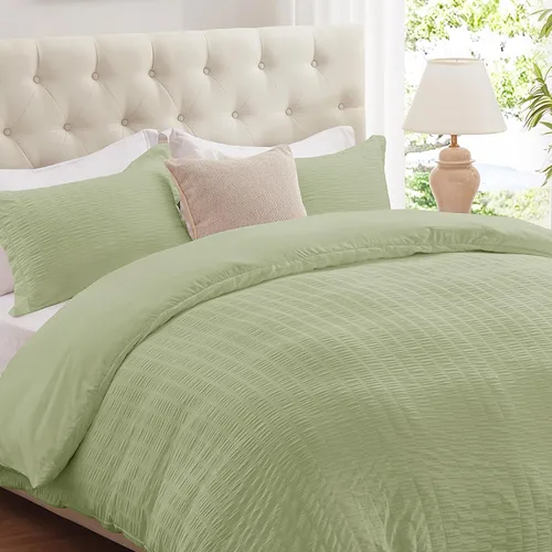 Miniatura 13 de Cozyide Beige Queen Duvet Cover Set, 3 Pieces Soft Seersucker Queen Size Duvet Cover with Zipper Closure and Corner Ties, 90"x90" Duvet Cover with 2