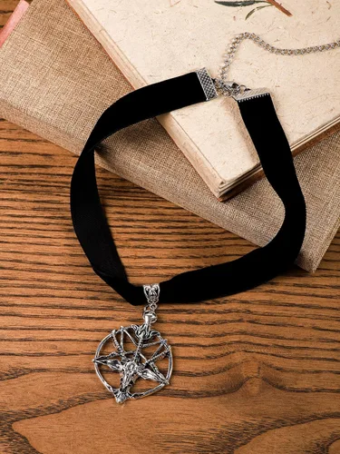 Miniatura 7 de Sacina Gargantilla gótica de baphomet, gargantilla de calavera de pentagrama negro, collar gótico, gargantilla gótica, gargantilla gótica