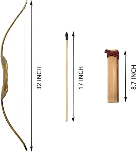 Miniatura 2 de Kids Bow and Arrow Set, 32 Inch Archery Set Handmade Wooden Toy Bow and Arrow for Kids 4-6 8-12, Cosplay Game Costume Prop Play, 1 Bows 1 Quivers