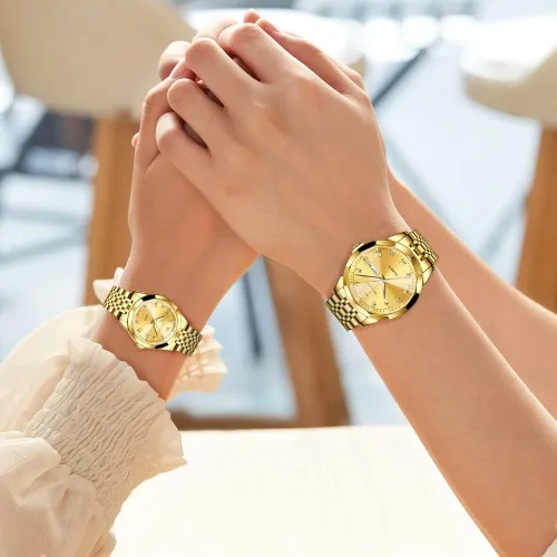 Miniatura 21 de OLEVS Juego de 2 relojes de cuarzo para parejas de San Valentín, calendario luminoso, ventana de fecha, 3 ATM, impermeable, casual, acero