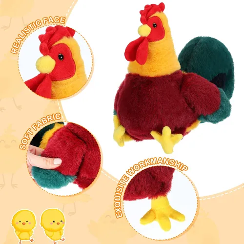 Miniatura 3 de Skylety Juego de 3 juguetes de peluche de pollo, juguete de peluche de pollo, juguete de peluche de gallo para granja, baby shower, fiesta