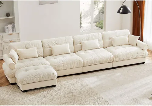 Miniatura 10 de Otomana beige para sofá modular modular, sofá individual, asiento otomano para sofá modular convertible, sofás de terciopelo para sala de estar