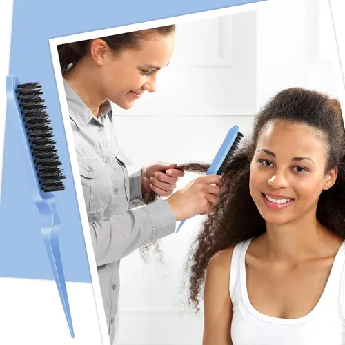 Miniatura 5 de Geiserailie Juego de 3 cepillos para el cabello con parte trasera lisa, cepillo de cerdas, control de bordes, peine para mujer, cabello negro