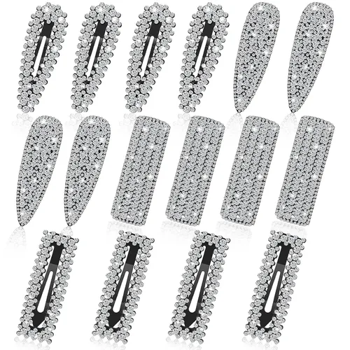 Juexica 16 pinzas para el cabello con diamantes de imitación brillantes a presión, pasadores de diamante de cristal de 2.76 pulgadas, accesorios