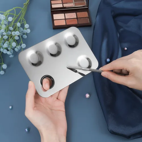Miniatura 3 de Mejora la paleta de maquillaje de mezcla, paleta de acero inoxidable con herramienta de espátula para mezclar cosméticos y pigmentos, Nail art