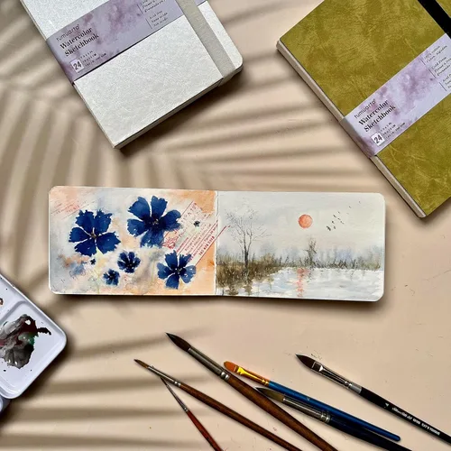 Miniatura 7 de tumuarta Cuaderno de bocetos de acuarela, 140 libras, 300 GSM, papel 100% algodón, prensa en frío, 24 hojas, 48 páginas, diario de acuarela para uso