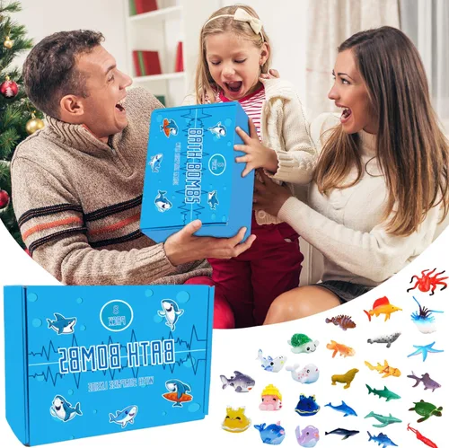 Miniatura 5 de Bombas de baño de tiburón para niños con sorpresa de animales marinos en el interior – Set de regalo de bombas de baño naturales y seguras para Azul