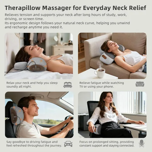 Miniatura 8 de Almohada masajeadora de cuello 3 en 1 con calor y tracción, dispositivo de tracción cervical de tejido profundo para corrector de joroba de cuello