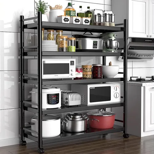 Miniatura 7 de Shelves Kitchen Organizer Shelf, Metal Frame Microwave Oven Stand Multifunctional Kitchen Storage Rack Inrial Vintage Style Kitchen Serving Trolley