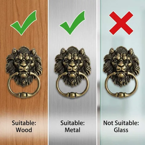 Miniatura 6 de QWORK Aldaba de puerta de bronce con cabeza de león antiguo, diseño clásico vintage