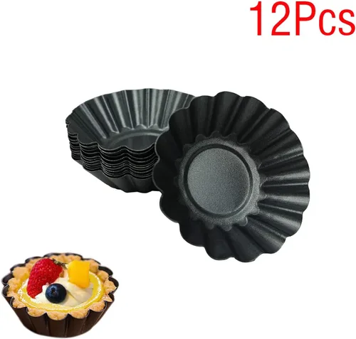 Miniatura 6 de Paquete de 12 moldes para tartaletas de huevo, latas antiadherentes de acero al carbono, molde para tartaletas, moldes para tartas, cupcakes, pudín