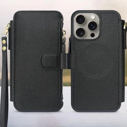 Miniatura 2 de Harryshell Funda compatible con iPhone 15 Pro con carga inalámbrica MagSafe con 3 ranuras para tarjetas, bolsillo con cremallera, bolsillo