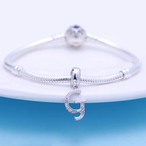 Miniatura 35 de ABUN Abalorio de plata de ley 925 con letra A a la Z, espaciador de inicial, con circonita cúbica transparete colgante, auténtica, para pulseras
