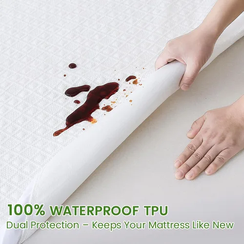 Miniatura 3 de KUUP - Protector de colchón individual 100% impermeable, hipoalergénico, sin olor, rayón de bambú transpirable, refrescante, 3D, sin ruido, se