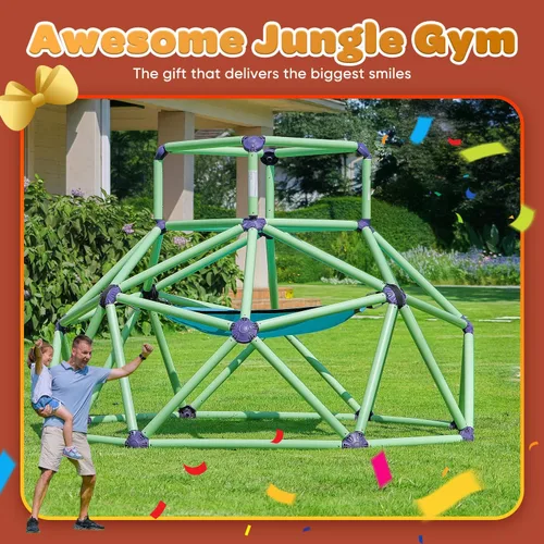 Miniatura 9 de Zupapa Monkey Bars Cúpula de Escalada con Hamaca - Gimnasio de la Jungla Resistente y Portátil con Hamaca para Niños, Conjunto de Juegos de Patio