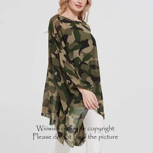 Miniatura 5 de Wiiiwish Poncho de gasa transparente para mujer, suelto, liso, largo, murciélago, caftán, túnica