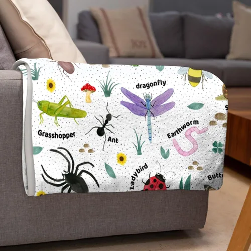 Miniatura 6 de Manta de Insectos Manta de Bichos para Niños y Niñas Manta de Mariposas Suave y Acogedora para Sofá, Sofá Cama, Dormitorio Decoración de Bugs