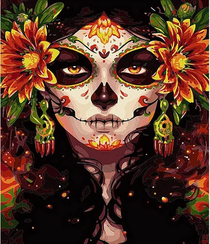 Pintura por números para adultos, 16 x 20 pulgadas, pintura acrílica por números para adultos, principiantes, niños, Calavera Girl Kit de pintura
