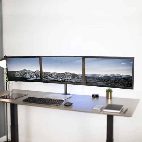 Miniatura 8 de VIVO Soporte de escritorio ajustable para monitor triple, soporte articulado, capacidad para 3 pantallas de hasta 24 pulgadas, negro, STAND-V003Y