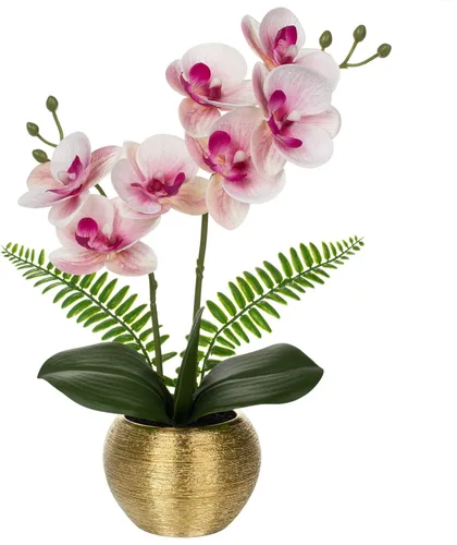 Miniatura 12 de Briful Pequeñas flores artificiales de orquídeas artificiales de 13 pulgadas en maceta de cerámica plateada, arreglo de orquídeas artificiales