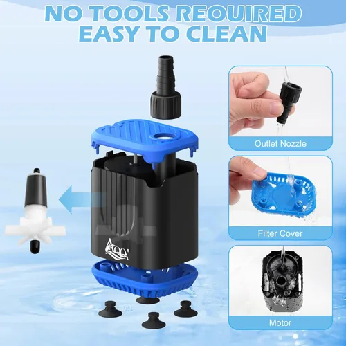Miniatura 4 de AQQA Bomba de agua de acuario DC con controlador, 4 caudales ajustables, modo de alimentación, bomba sumergible IP68 silenciosa para tanque