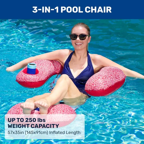 Miniatura 2 de Aqua Mosaic - Flotador de piscina 3 en 1 – Silla flotante inflable para adultos con palanca de ajuste de longitud – Uso como salón, silla
