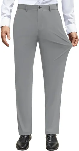 Miniatura 2 de Alimens & Gentle Pantalones de vestir elásticos para hombre, pantalones de golf sin planchado, cintura ampliable, parte delantera plana, pantalones