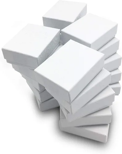 Miniatura 8 de TheDisplayGuys - Paquete de 25 cajas de joyería de papel de cartón relleno de algodón #10 - Remolino blanco (1.9" x 1.3" x 0.7") - para envío