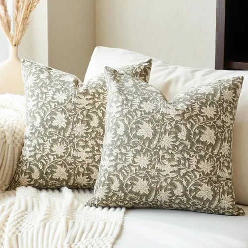 Miniatura 9 de FIOUOVO Fundas de almohada florales de 18 x 18 pulgadas, fundas de almohada con impresión en bloque de granja, fundas de almohada decorativas