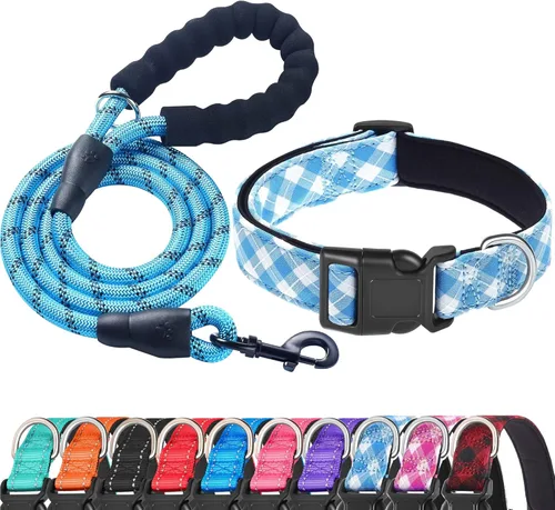 Miniatura 16 de Ladoogo Collar reflectante para perro acolchado con neopreno suave, collares de nailon transpirables y ajustables para perros pequeños, medianos