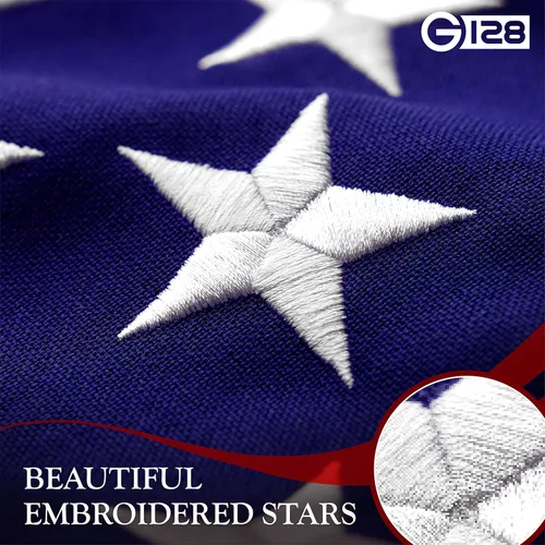 Miniatura 3 de G128 Bandera estadounidense de lujo de 3 x 5 pies, serie a prueba de desgarros, con poliéster hilado súper resistente, estrellas bordadas, bandera