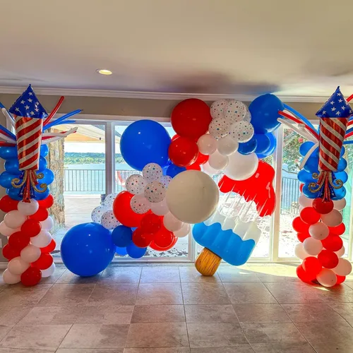Miniatura 7 de Globos Rojos, Blancos y Azules, 12 Pulgadas, Globos de Helio de Látex con Confeti Metálico Perlado Azul Rojo Blanco para Jubileo de Platino Azul
