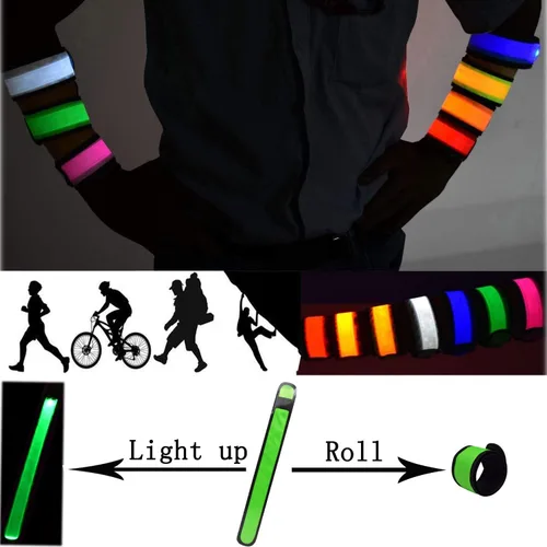 Miniatura 5 de Pulseras LED que brillan con luz para el brazo, bandas de muñeca intermitentes de alta visibilidad, luces de equipo de seguridad para ciclismo