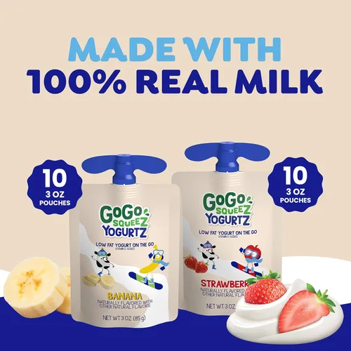 Miniatura 5 de GoGo squeeZ YogurtZ Paquete variado, fresa y plátano, 3 onzas (paquete de 20), aperitivos para niños hechos de yogur real y fruta, no necesita