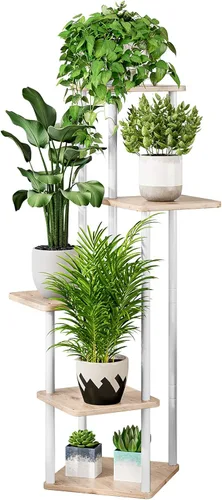 Miniatura 8 de AZERPIAN Soporte para plantas de 4 niveles para interiores, estante de flores de metal para múltiples plantas, soportes altos de esquina para flores