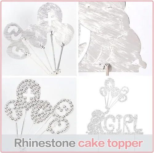 Miniatura 3 de LINGTEER It's a Girl Elephant Baby Girl - Decoración para pastel de diamantes de imitación - Saludos a la dulce niña, decoración de regalo de fiesta