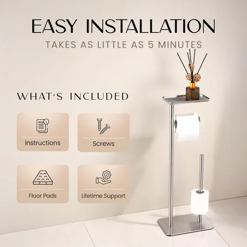 Miniatura 4 de Day Moon™ Soporte de papel higiénico de níquel cepillado Soporte de papel higiénico independiente con almacenamiento - Soporte de papel higiénico