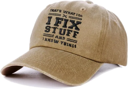 Miniatura 3 de Gorro de béisbol con texto en inglés That's What I Do I Fix Stuff and I Know Things, regalo de cumpleaños para hombre, color negro