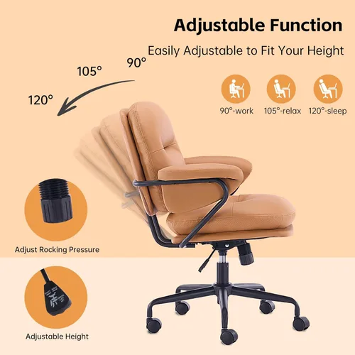 Miniatura 3 de Sillas ergonómicas de oficina en casa, silla de oficina de piel, cómoda silla de oficina con reposabrazos acolchados, silla de computadora cómoda