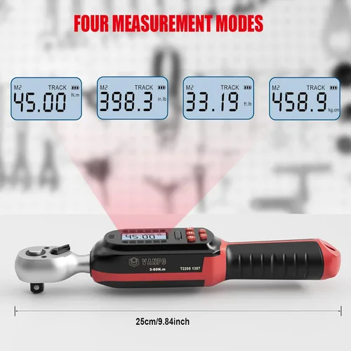 Miniatura 3 de VANPO Llave dinamométrica digital de 3/8 pulgadas con valores preestablecidos, 2.2-44.3 libras-pie/3-60 Nm, notificación de zumbador y LED, llave