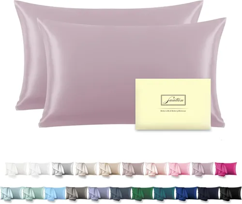Miniatura 41 de Funda de almohada de seda para cabello y piel, suave, transpirable y sedosa 100% seda Queen, juego de 2, fundas de almohada de seda de morera